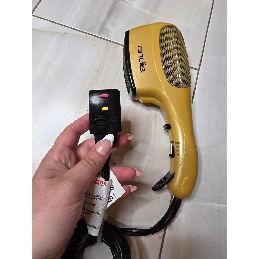 Andis HS-2 Hair Dryer 1875W‎ Handheld Yellow Dual Voltage High Med Low Cool Shot
